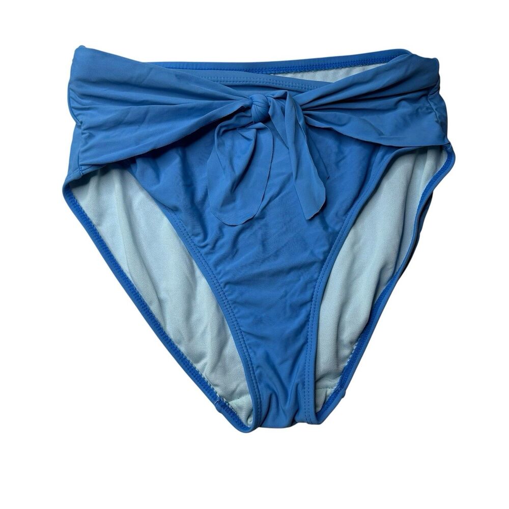 Time and Tru Blue Cabana Waist Tie Swim Bottoms Bikini Size Medium (8-10)